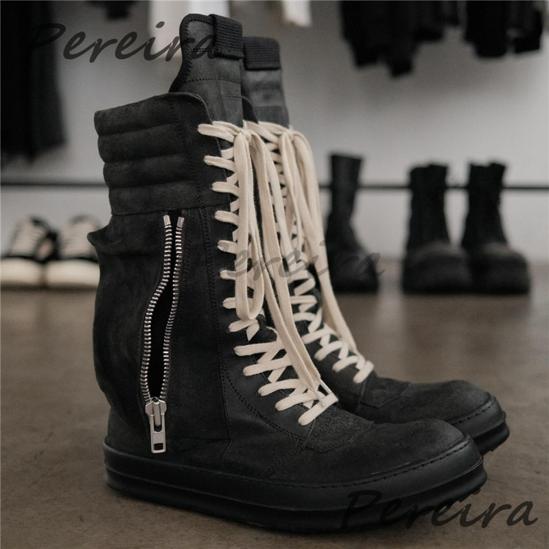 Crossfit Male - Zwart Suede Platte Hoge Top Sneakers